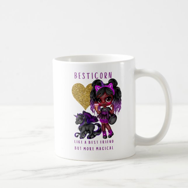Girls Friend Geschenk Black Unicorn Besticorn Magi Kaffeetasse (Rechts)