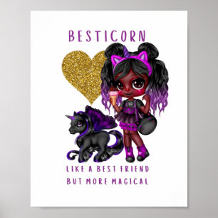Girls Friend Geschenk Black Unicorn Besticorn Magi Poster