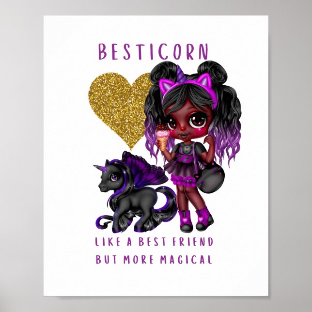 Girls Friend Geschenk Black Unicorn Besticorn Magi Poster (Vorne)