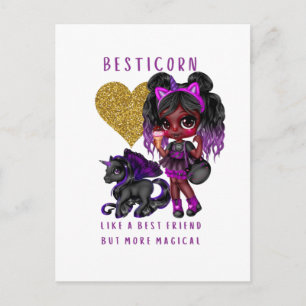 Girls Friend Geschenk Black Unicorn Besticorn Magi Postkarte