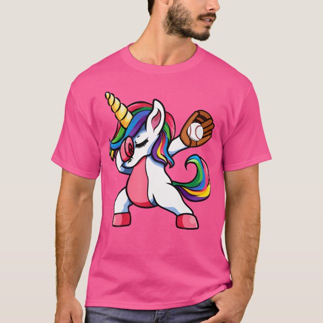 Girls Funny Dabbing Baseball Einicorn Bekleidung J T-Shirt (Vorderseite)