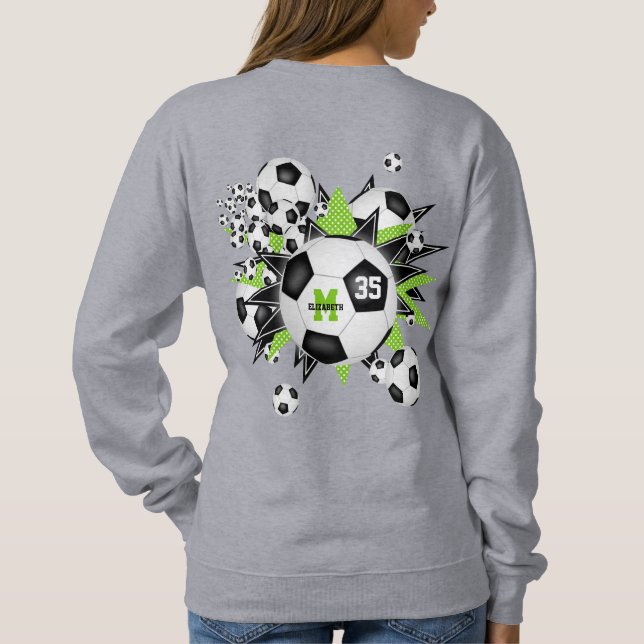 Girls Fußball Blowout schwarze, leuchtende grüne S Sweatshirt (Rückseite)