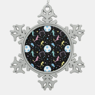 Girls Fußball Silhouetten Sterne und Glitzern Schneeflocken Zinn-Ornament