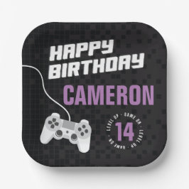 Girls Game On Gaming Neon Lila Geburtstagsparty Pappteller