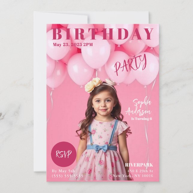 Girls Geburtstagsparty Magazine Cover Einladung (Vorderseite)