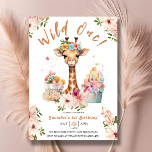 Girls Giraffe 1. Geburtstag Pink Safari Einladung