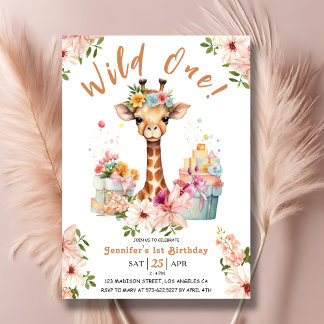 Girls Giraffe 1. Geburtstag Pink Safari Einladung