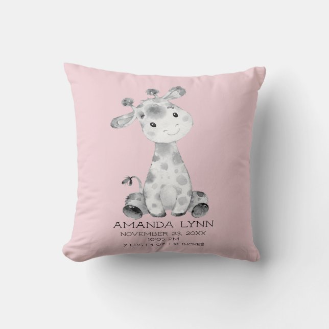 Girls Giraffe Baby Birth Stats Pillow Kissen (Vorderseite)