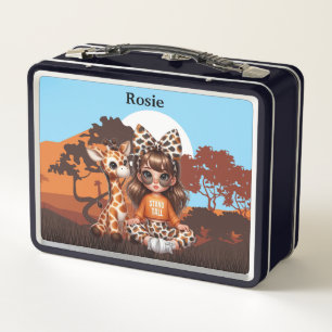 Girls Giraffe Personalisierter Name Metal Lunchbox