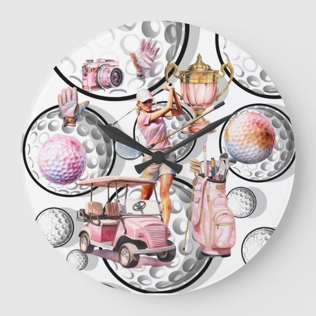 Girls Go Golfing Große Wanduhr (Vorderseite)