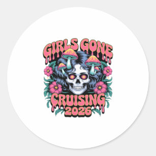 Girls Gone Cruising Frauen Totenkopf Skelett 2026 Runder Aufkleber