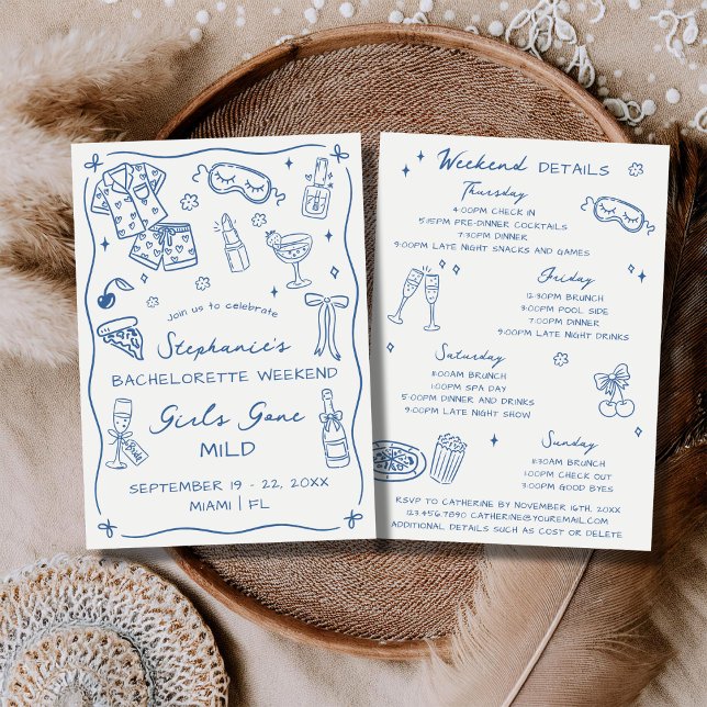 Girls Gone Mild Bachelorette Party Itinerary Blue Einladung (Von Creator hochgeladen)