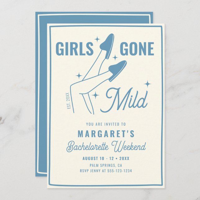 Girls Gone Mild Blue Wellness-Center Bachelorette  Einladung (Vorne/Hinten)
