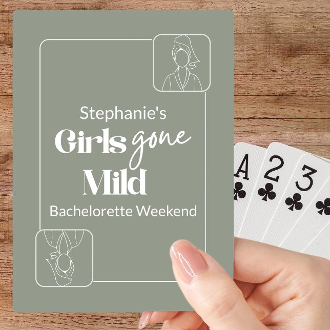 Girls Gone Mild Chic Sage Bachelorette Spa Weekend Spielkarten (Custom Girls Gone Mild Hand Drawn Sage Bachelorette Slumber Party Weekend Classic Playing Cards)