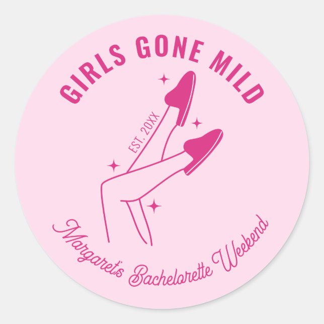 Girls Gone Mild Pink Junggeselinnen-Abschied Welln Runder Aufkleber (Vorderseite)