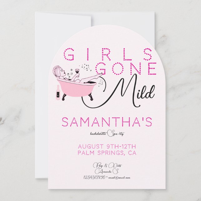 Girls Gone Mild Pink Wellness-Center Bach Junggese Einladung (Vorderseite)