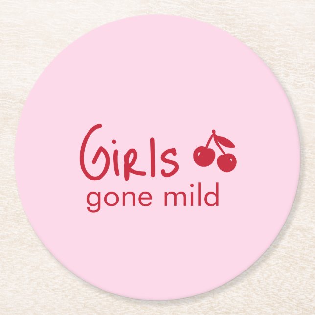 Girls Gone Mild Rosa und Kirschrote Junggesellinne Runder Pappuntersetzer (Vorderseite)