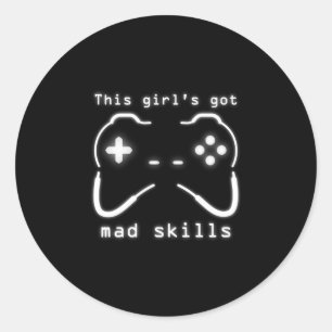 Girl's Got Mad Skills Video Game Controller Klasse Runder Aufkleber
