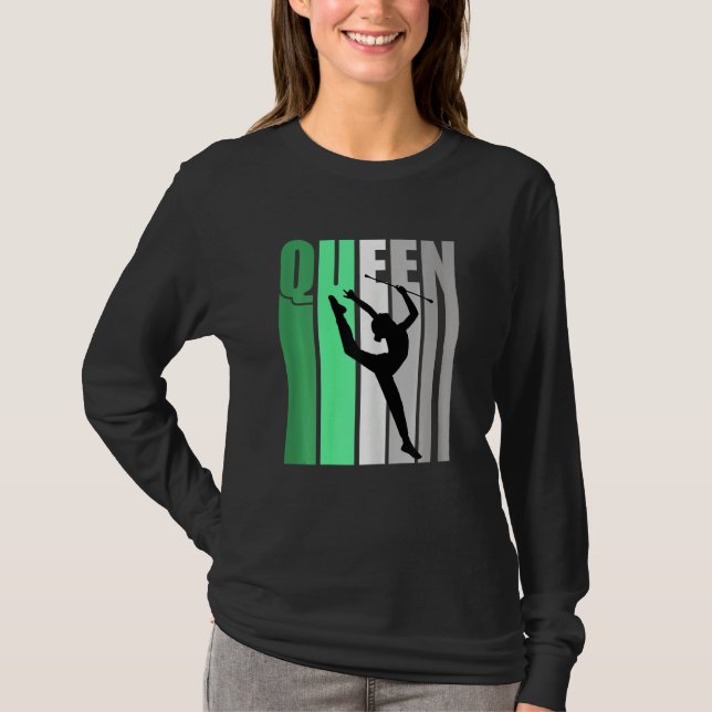 Girls Green Retro Rhythmic Gymnastics Queen Daught T-Shirt (Vorderseite)