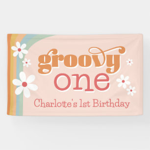 Girl's Groovy One Retro Daisies 1. Geburtstag Banner