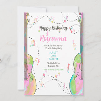 Girl's Guitar Birthday Party Einladung