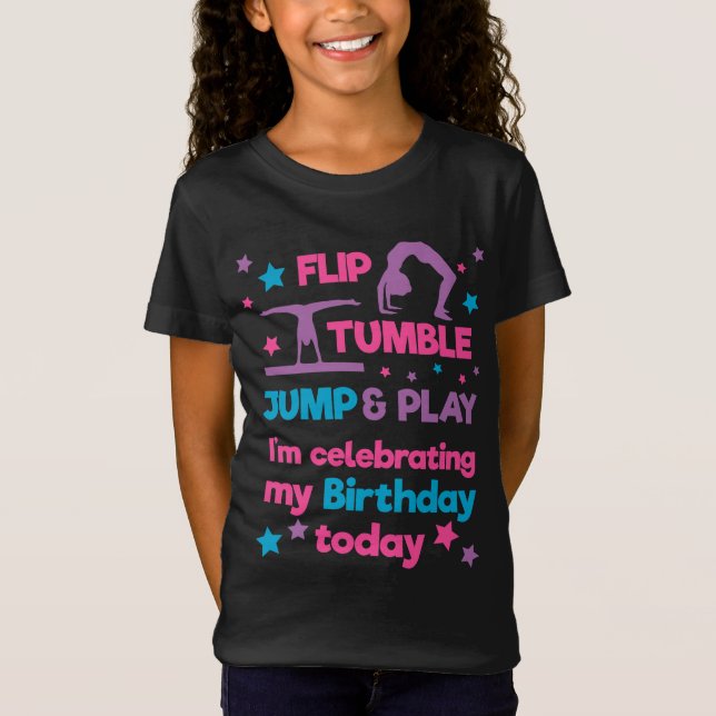 Girl's Gymnastics Geburtstagsparty T-Shirt (Vorderseite)
