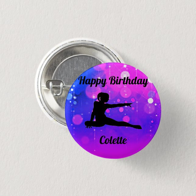 Girls Gymnastics Happy Birthday Button (Vorne & Hinten)