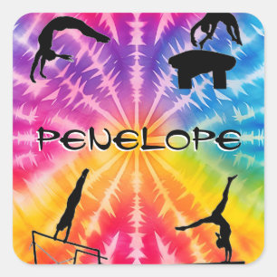Girls Gymnastics Rainbow Krawatte Dye Quadratischer Aufkleber