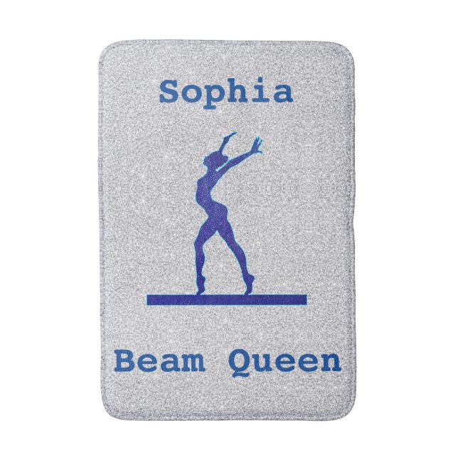 Girls Gymnastik Beam Queen Personalisiert Bath Mat Badematte (Vorderseite Vertikal)