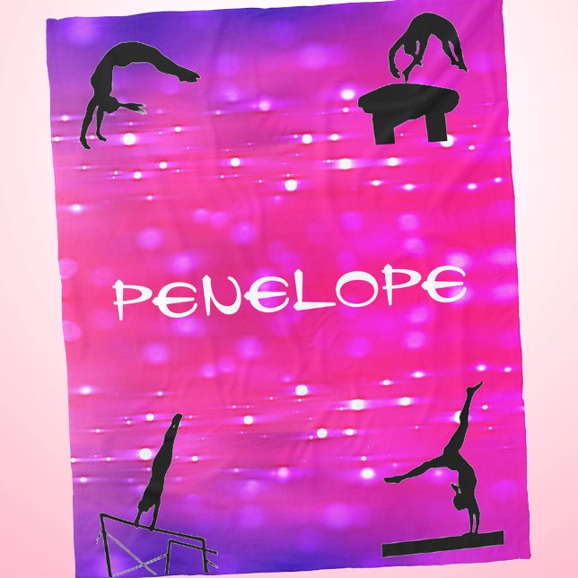 Girls Gymnastik Events Rosa / Lila Blanket Fleecedecke (Pink and Purple Gymnastics Events Blanket with Name)