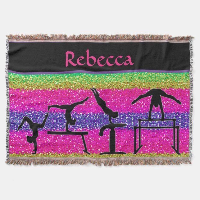 Girls Gymnastik Events Sparkle Throw Blanke Decke (Vorderseite)