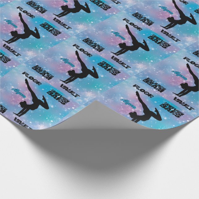 Girls Gymnastik Floor, Bars, Beam, Vault Pastel Geschenkpapier (Ecke)