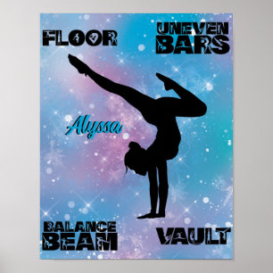 Girls Gymnastik Floor, Bars, Beam, Vault Pastel Poster