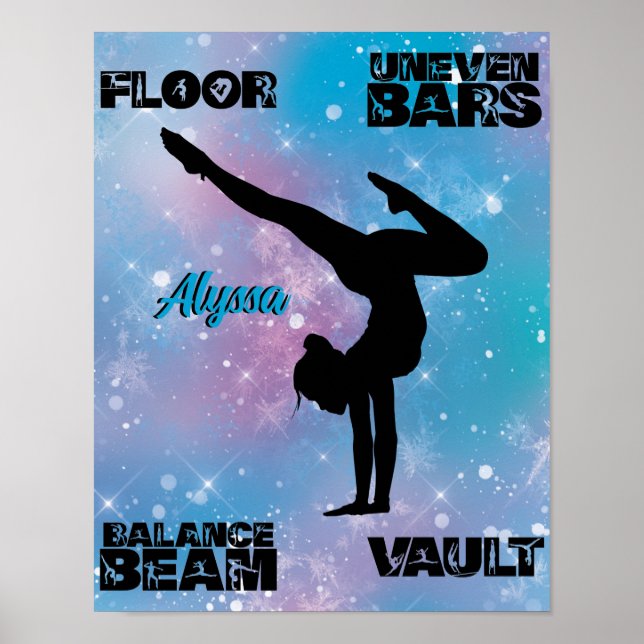Girls Gymnastik Floor, Bars, Beam, Vault Pastel Poster (Vorne)