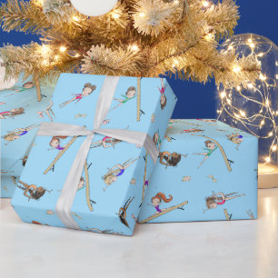 Girls Gymnastik Lichtblaues Muster Geschenkpapier
