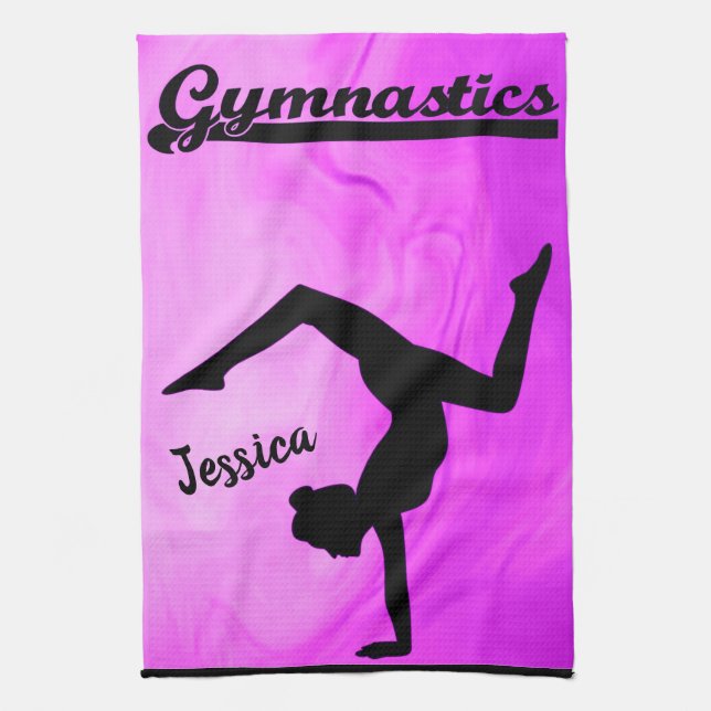 Girls Gymnastik Lila Swirl Personalisiert Geschirrtuch (Vertikal)