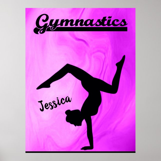Girls Gymnastik Lila Swirl Personalisiert Poster (Vorne)