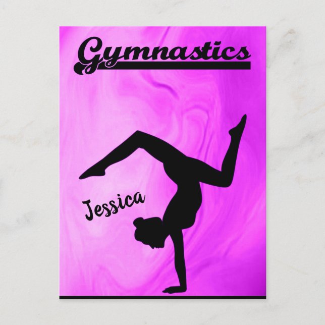 Girls Gymnastik Lila Swirl Personalisiert Postkarte (Vorderseite)