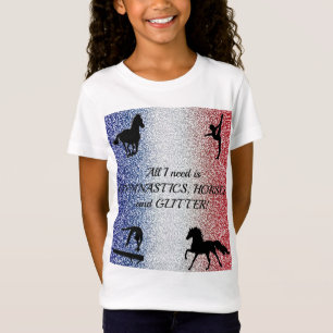 Girls Gymnastik, Pferde, Glitzer Patriotic T-Shirt
