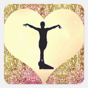 Girls Gymnastik Rustikales Glam Sparkle Quadratischer Aufkleber