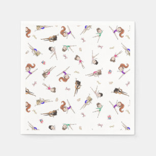 Girls Gymnastik White Birthday Party Serviette