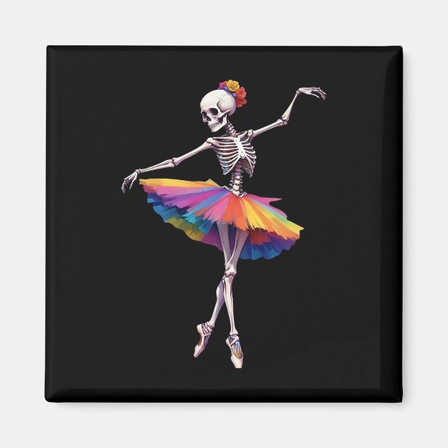 Girls Halloween Dancing Skeleton Rainbow Lle Magnet (Vorne)