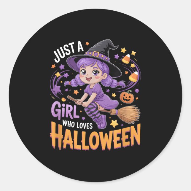 Girls Halloween Runder Aufkleber (Vorderseite)