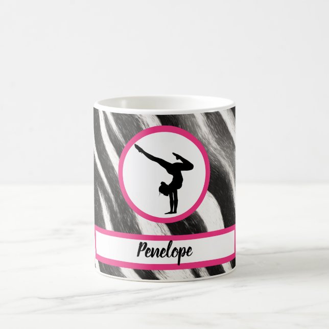 Girls Handstand Zebra Print Imitate Fur Kaffeetasse (Mittel)
