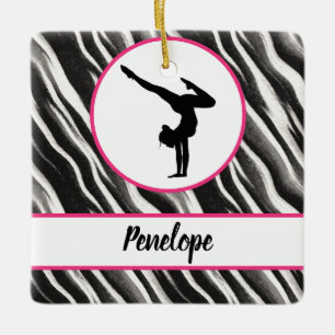Girls Handstand Zebra Print Imitate Fur Keramikornament