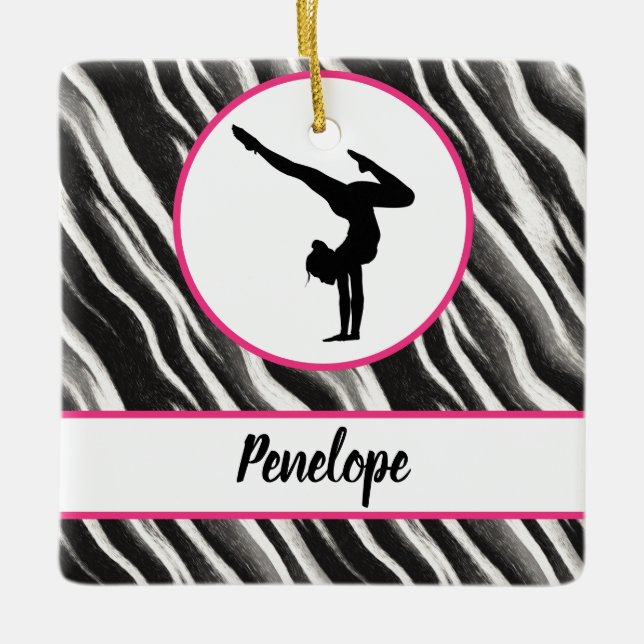 Girls Handstand Zebra Print Imitate Fur Keramikornament (Vorderseite)