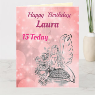 Girls Happy 15th Birthday Fairy Greeting Karte