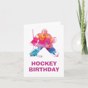 Girls Happy Birthday Hockey Goalie Pink Wasserfarb Karte