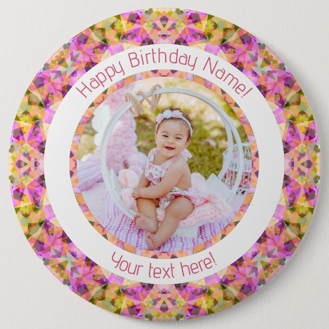 Girls Happy Birthday Summer Pink Star Custom Age Button (Vorderseite)