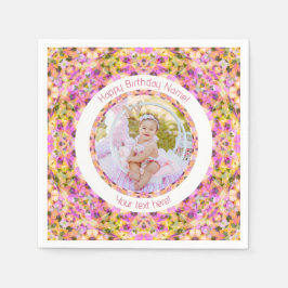 Girls Happy Birthday Summer Pink Star Custom Age Serviette